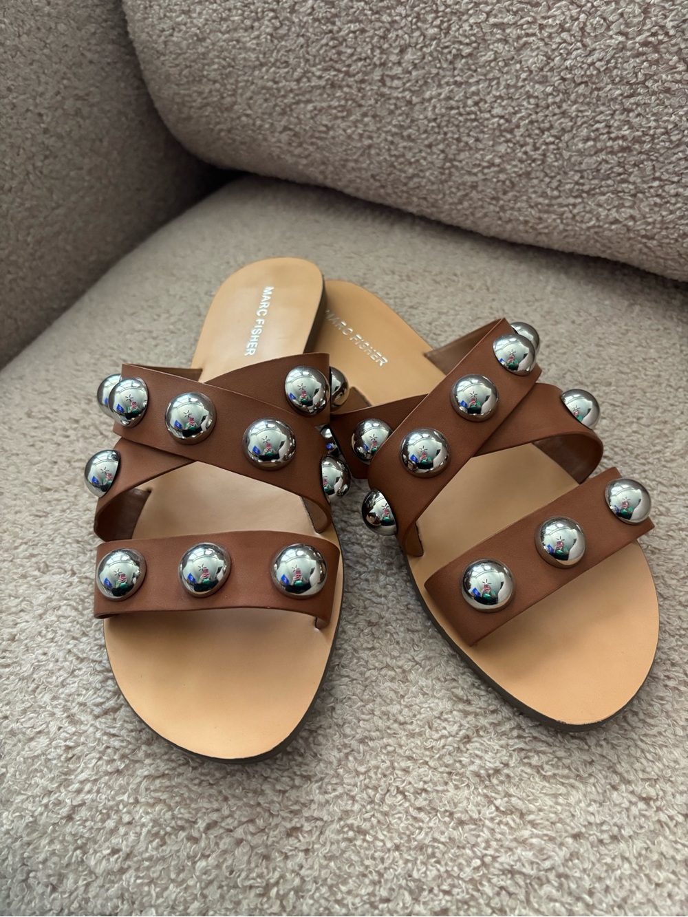 Marc Fisher Bryte Studded Leather Slide Sandals 8.5